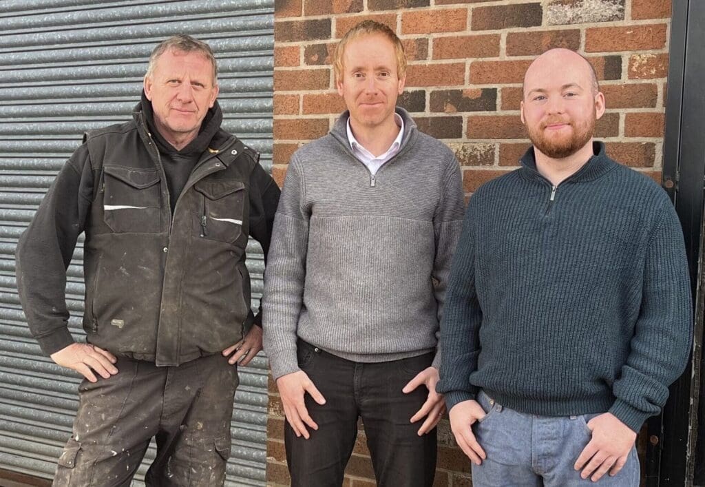 Flood Technology Group’s Chief Executive Simon Gilliland welcomes Head of Assembly & Installation David Kinsley and Project Manager Peter Hall to the team. They are pictured outside the company’s new manufacturing site at Snaith in East Yorkshire, where both David and Peter will be based.